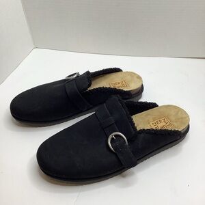 Naturalizer Black Suede Slip-On Clog Mules with Shearling Lining